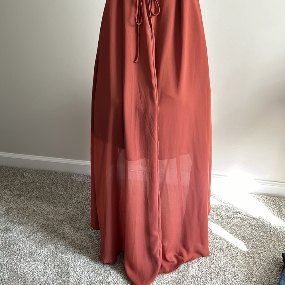 Rust Ruffle Wrap Midi Dress - Women - Picture 5 of 8